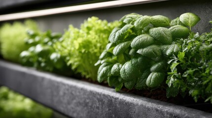 Vertical herbs growing on smart racks in a modern innovation hub
