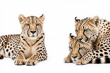 Fototapeta premium Cheetah Companionship: Two cheetahs share a moment of togetherness, their distinctive spots and powerful build showcased in stunning detail, demonstrating the elegance of these incredible animals.