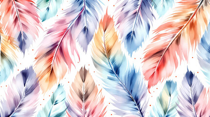 Watercolor feathers pattern on white background © Paint