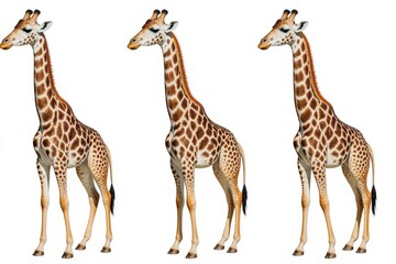 Obraz premium Majestic Trio: Three towering giraffes stand tall, their distinct patterned coats creating a stunning visual, set against a clean backdrop.