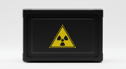 A warning sign for radiation, depicted on a black box. 