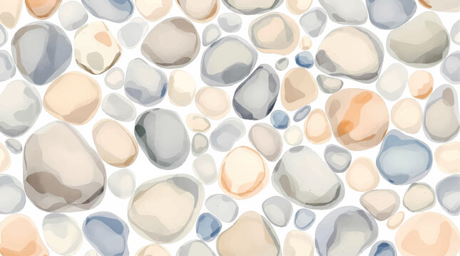 Watercolor color pebbles on white background	
