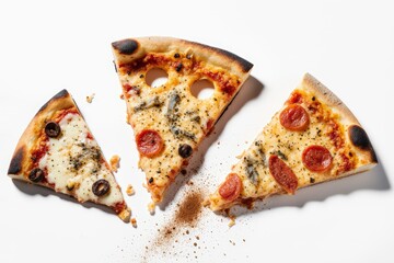 Trio of Temptation: A mouthwatering trio of pizza slices with a medley of toppings, offering a tempting glimpse into the world of culinary delights.