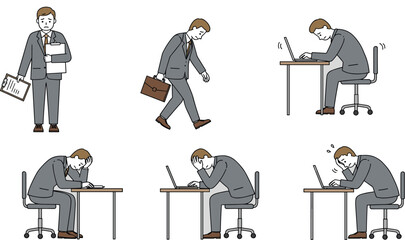 Businessman Experiencing Workplace Stress Illustration, Fatigue and Burnout Concept, Mental Health Challenges, Office Pressure, Corporate Anxiety, Productivity Decline, Emotional Struggle Artwork