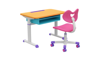 Adjustable Child's Desk and Pink Chair Set 3D Render