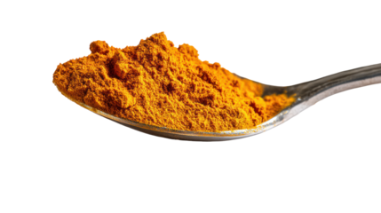  Turmeric Powder in Spoon – High-resolution close-up of vibrant turmeric powder in a spoon on transparent background