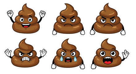 Funny Poop Emoji Characters Vector Illustration, Humorous Expressions Pack, Playful Cartoon Style, Social Media Emoticon Concept, Cute Digital Sticker Design