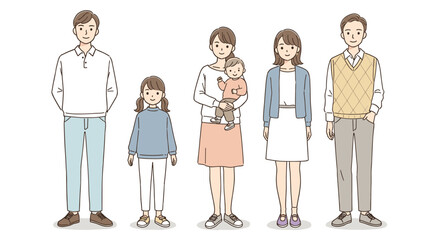 Diverse Multigenerational Family Vector Illustration, Parents and Children Together, Happy Family Concept, Casual Clothing, Unity, Bonding, Modern Family Portrait, Love, Support