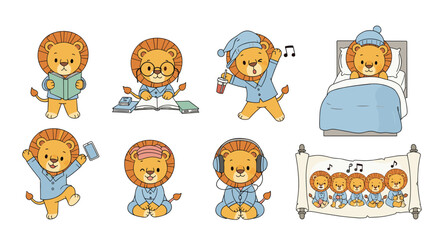 Adorable baby lions enjoying music and playtime before bedtime adventures