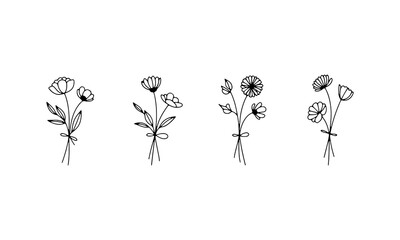 Botanical Doodles. Whimsical and minimal floral doodles with tiny stems and playful curves, perfect for modern organic compositions.
