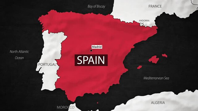 Spain Map - Fast Zooming from World Map. Animated Motion Graphics Shape Map of the Spain. 4K Resolution Stock Video for News, Vlogs etc.
