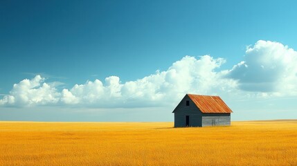 Rustic barn in golden field under a vibrant sky