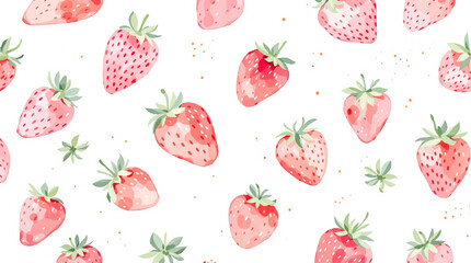 Watercolor background pattern strawberry on white background
