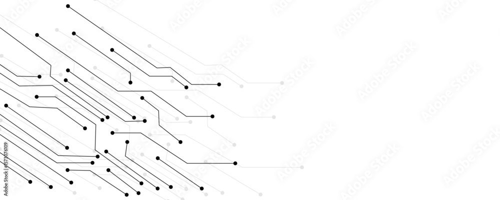 Wall mural vector technology connected white lines and dots with electronics elements on tech bg. digital techn