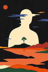 Surreal Landscape with Human Silhouette and Inner Tree - Nature and Self