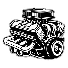 Vehicle Engine vector illustration of a vintage car, vehicle, truck, bus, engine on a white background