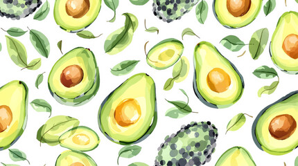 Watercolor background pattern avocado on white background