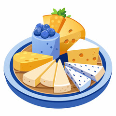 Assortment of Cheeses on a Wooden Plate