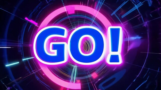 Sign Go pop up in retro gaming style with neon letters