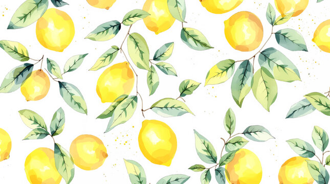 Hand drawn watercolor lemon Sicilian painting on white background. Fruit vector illustration. Pattern watercolor fruit.	