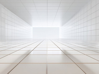 無機質で美しい白の立方体空間が広がるモダンデザイン（建築 UI 背景）