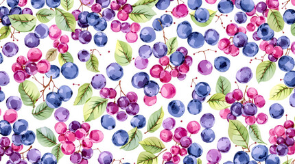 Watercolor background pattern berries on white background