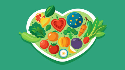 Heart Shaped Plate of Fresh Fruits and Vegetables Healthy Eating Concept