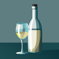 Still Life Wine Bottle and Glass