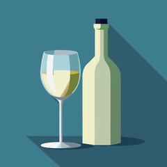 White Wine Glass and Bottle Illustration