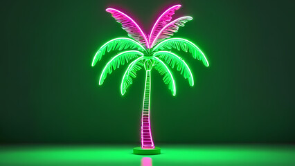 Vibrant neon palm tree sculpture illuminating a modern indoor space with a tropical aesthetic at night Generative AI