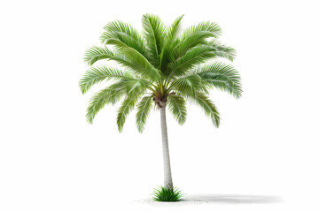 Lush green palm tree standing tall on a white background surrounded by soft grass in a peaceful environment Generative AI