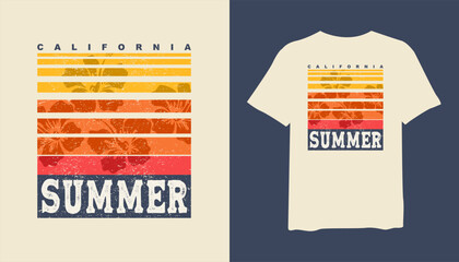 California t-shirt design. hibiscus flowers silhouette t shirt design. retro t-shirt design vector for print. Summer logo design vector illustration. quotes for t shirt