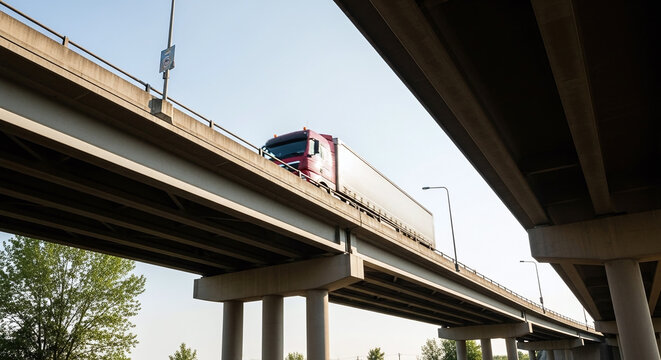 Truck Driving Highway Overpass Transportation Logistics Freight Road