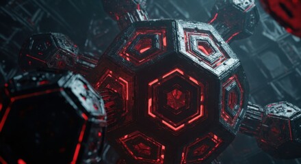 Geometric Abstract Structure with Glowing Red Energy Lines in Futuristic Sci Fi Environment