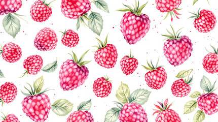 Watercolor pattern featuring raspberries white background	
