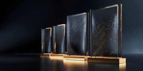 award plaque glass luxury gold trophy display empty template for business finance success reward. generative ai