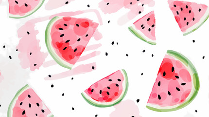 Watercolor pattern watermelon on white background	