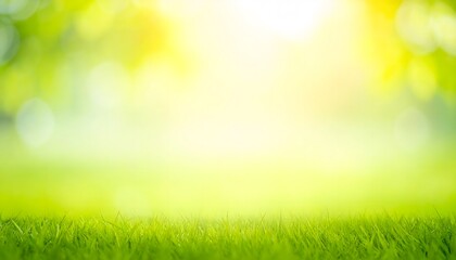 Obraz premium Lush green grass with a soft, sunlit bokeh background creating a serene atmosphere