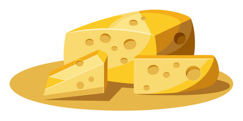 Delicious Swiss Cheese Block and Slices on Wooden Board