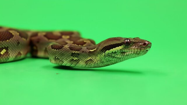 Snake on Green Screen: Ball Python Close-up