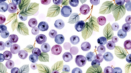 Seamless patterns with blueberries and bilberries in watercolor style on a white background