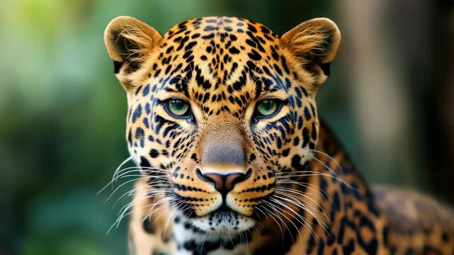 A leopard cub with striking green eyes, showing a close-up of its face and expressive gaze in the wild.