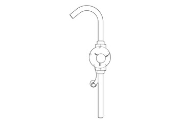Wireframe Depiction of Rotary Barrel Pump: Detailed Engineering Schematic of a Hand Crank Fuel Transfer or Oil Dispenser, Featuring Clean Lines in a Classic Blueprint Style for Industrial Design.