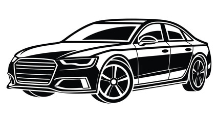 Naklejka premium Modern luxury sedan car silhouette in black and white vector art