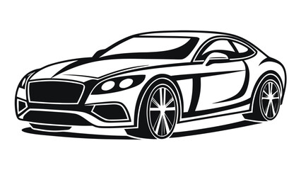 Naklejka premium Sleek black and white silhouette of a modern sports car