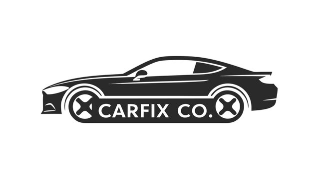 Modern black silhouette of a sports car with carfix co text on the side