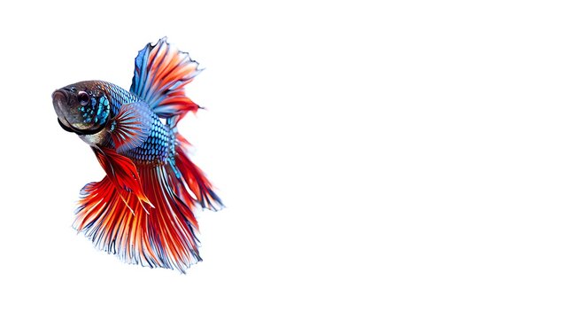 A vibrant red and blue macaw parrot perches on a white background, a colorful tropical bird illustration - Powered by Adobe