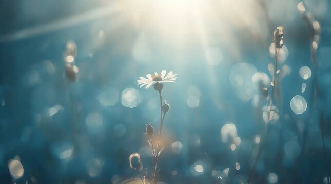 Beautiful nature background with wild yellow buttercup flower and sun rays 