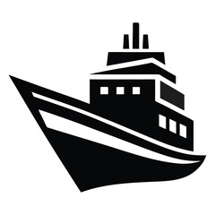 Obraz premium Stylized black silhouette of a modern cruise ship isolated on white background