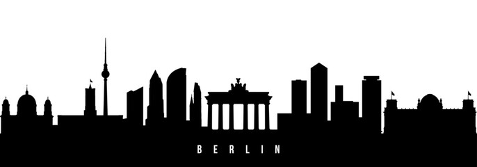 Naklejka premium Vector silhouette illustration of Berlin City urban skyline. Modern minimalist cityscape graphic, perfect for travel, banners or backgrounds.